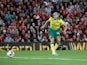 Norwich City striker Teemu Pukki scores against Liverpool in the Premier League on August 9, 2019