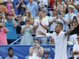 Nick Kyrgios of Australia celebrates after his match against Daniil Medvedev of Russia (not pictured) in the men's singles final of the 2019 Citi Open at William H.G. FitzGerald Tennis Center on August 5, 2019