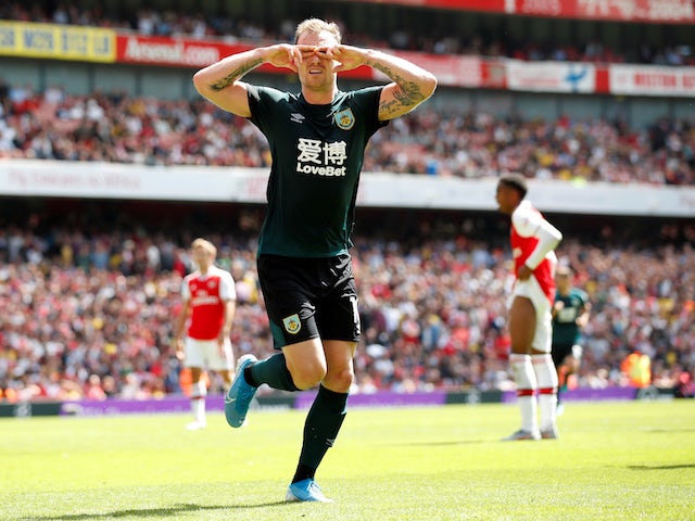 Burnley forward Ashley Barnes celebrates scoring against Arsenal in the Premier League on August 17, 2019