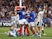 France's Alivereti Raka celebrates with team mates after scoring their first try on August 17, 2019