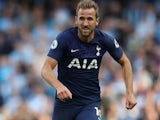 Harry Kane in action during the Premier League game between Manchester City and Tottenham Hotspur on August 17, 2019