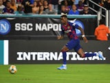 Barcelona defender Jean-Clair Todibo (6) chases the ball during the second half of the United States La Liga-Serie A Cup Tour soccer match against Napoli at Hard Rock Stadium in August 2019