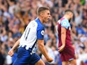 Brighton and Hove Albion's Leandro Trossard celebrates scoring their first goal against West Ham on August 17, 2019