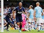 Lucas Moura celebrates scoring for Tottenham Hotspur against Manchester City in the Premier League on August 17. 2019.