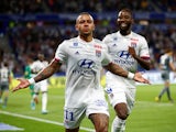 Olympique Lyonnais' Memphis Depay celebrates scoring their third goal on August 16, 2019