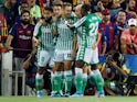 Real Betis players celebrate Nabil Fekir's goal against Barcelona in La Liga on August 25, 2019