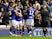 Birmingham City's Alvaro Gimenez celebrates with team mates after he scored their second goal on August 20, 2019
