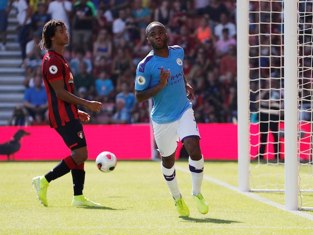 Manchester City's Raheem Sterling celebrates scoring their second goal on August 25, 2019
