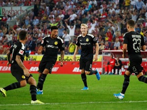 Borussia Dortmund's Jadon Sancho celebrates scoring their first goal on August 23, 2019