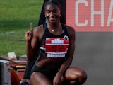 Dina Asher-Smith celebrates victory on August 24, 2019