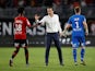 Rennes youngster Eduardo Camavinga is congratulated by boss Julien Stephan on August 18, 2019