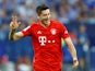 Robert Lewandowski celebrates his hat-trick for Bayern Munich on August 24, 2019