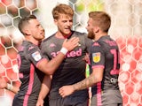 Patrick Bamford celebrates with teammates after scoring for Leeds United on August 24, 2019