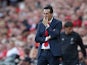 Unai Emery watches on during the Premier League game between Liverpool and Arsenal on August 24, 2019