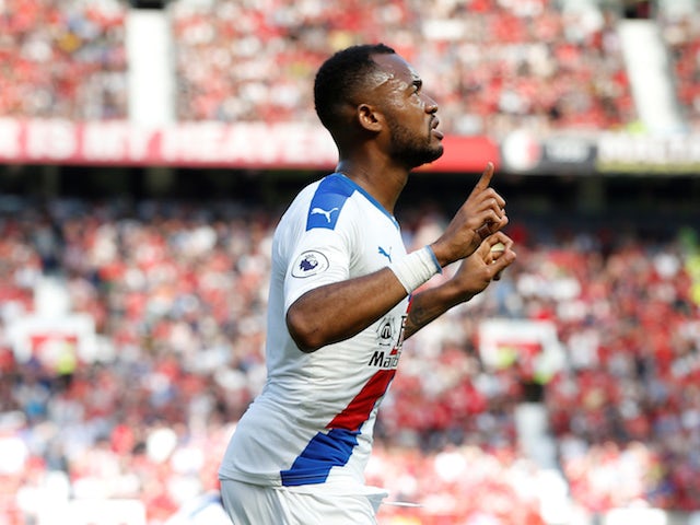 Crystal Palace's Jordan Ayew celebrates scoring against Manchester United in the Premier League on August 24, 2019