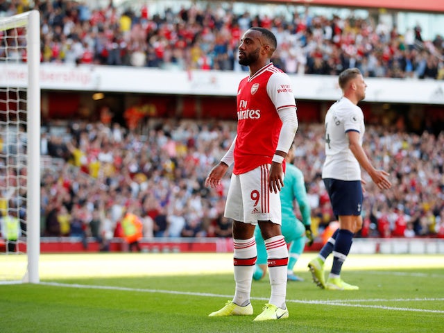 Arsenal's Alexandre Lacazette celebrates scoring their first goal on September 1, 2019