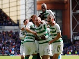 Celtic's Jonny Hayes celebrates scoring their second goal with teammates on September 1, 2019