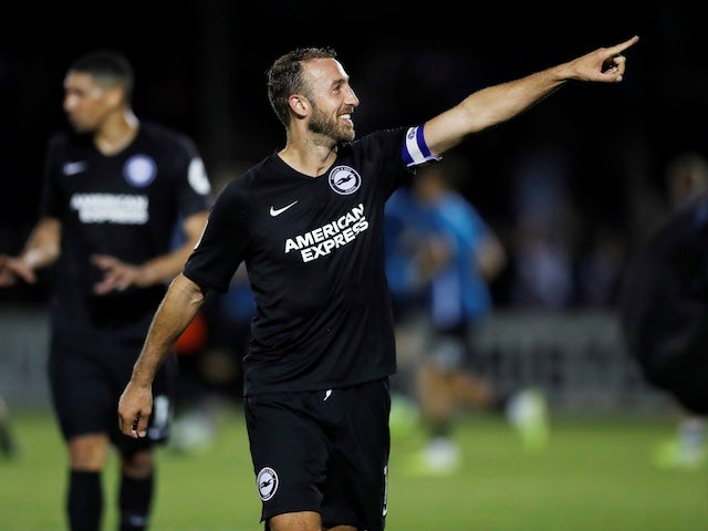 Brighton & Hove Albion's Glenn Murray celebrates at the end of the match on August 27, 2019