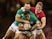 Ireland's Bundee Aki and Dave Kearney in action with Wales' Hallam Amos on August 31, 2019