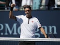 Roger Federer of Switzerland celebrates match point against Daniel Evans of Great Britain in a third round match on day five of the 2019 U.S. Open tennis tournament at USTA Billie Jean King National Tennis Center on August 30, 2019