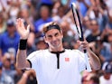 Roger Federer of Switzerland reacts after beating David Goffin of Belgium in the fourth round on day seven of the 2019 U.S. Open tennis tournament at USTA Billie Jean King National Tennis Center on September 1, 2019