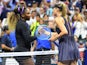 Serena Williams of the USA shakes hands with Maria Sharapova of Russia after their first round match on day one of the 2019 U.S. Open tennis tournament at USTA Billie Jean King National Tennis Center on August 27, 2019