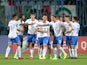 Italy's players celebrate their third goal against Armenia on September 5, 2019