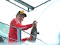 Charles Leclerc fizzes over the balcony after winning the Italian GP on September 8, 2019