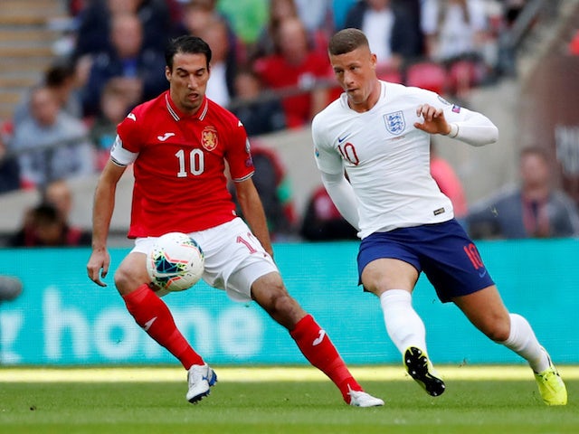 England's Ross Barkley in action with Bulgaria's Ivelin Popov in their Euro 2020 qualifier on September 7, 2019