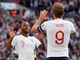 England duo Harry Kane and Raheem Sterling celebrate during the Euro 2020 qualifier against Bulgaria on September 7, 2019