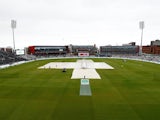 General view of the Old Trafford cricket ground during a rain delay on September 6, 2019