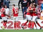 Middlesbrough's Marvin Johnson celebrates scoring their first goal with team mates on September 14, 2019
