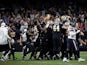 New Orleans Saints players mob kicker Wil Lutz (3) following a 58 yard game winning kick against the Houston Texans at the Mercedes-Benz Superdome on September 10, 2019
