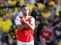 Pierre-Emerick Aubameyang celebrates scoring his second during the Premier League game between Watford and Arsenal on September 15, 2019
