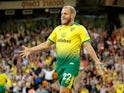 Teemu Pukki celebrates scoring during the Premier League game between Norwich City and Manchester City on September 14, 2019