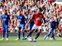 Manchester United's Marcus Rashford scores from the penalty spot against Leicester City on September 14, 2019