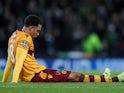 Motherwell's Charles Dunne looks dejectedly at his groin in November 2017