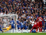 Trent Alexander-Arnold scores for Liverpool against Chelsea in the Premier League on September 22, 2019.