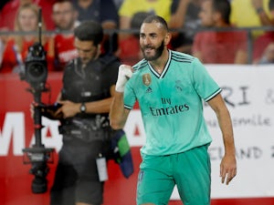 Real Madrid's Karim Benzema celebrates scoring against Sevilla in La Liga on September 22, 2019