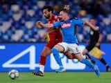 Liverpool's Mohamed Salah in action with Napoli's Mario Rui on September 17, 2019
