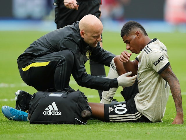 Manchester United's Marcus Rashford picks up an injury during the Premier League clash with West Ham United on September 22, 2019
