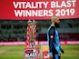 Worcestershire Rapids' Moeen Ali walks past the trophy after losing in the final of the T20 Blast on September 21, 2019
