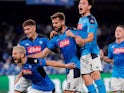 Napoli's Dries Mertens celebrates scoring their first goal with team mates on September 17, 2019