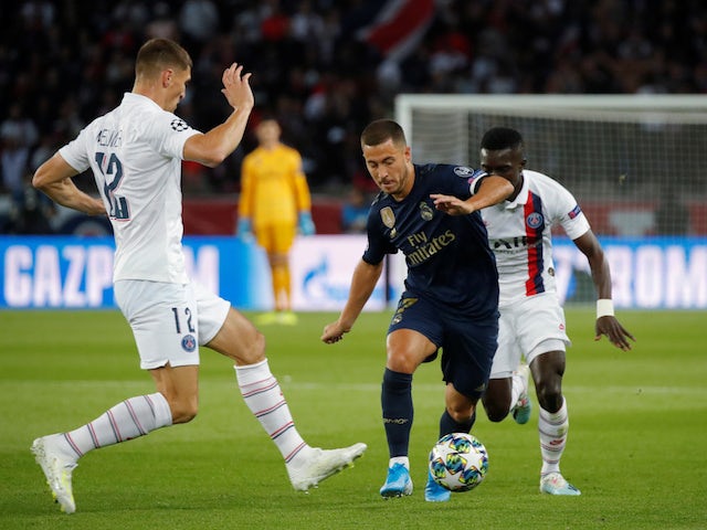 Real Madrid's Eden Hazard in action against Paris Saint-Germain in the Champions League on September 18, 2019