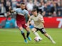Manchester United's Daniel James in action with West Ham United's Ryan Fredericks in the Premier League on September 22, 2019