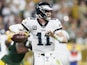 Philadelphia Eagles quarterback Carson Wentz (11) throws a pass during the third quarter against the Green Bay Packers at Lambeau Field on September 26, 2019