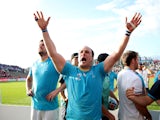 Uruguay skipper Juan Manuel Gaminara celebrates on September 25, 2019