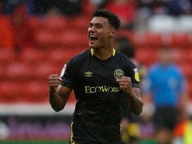 Brentford's Ollie Watkins celebrates after he scores their third goal against Barnsley on September 29, 2019