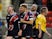 Salford Red Devils' Jackson Hastings celebrates scoring their third try with team mates on September 26, 2019