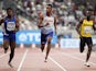 Great Britain's Zharnel Hughes, Ghana's Joseph Paul Amoah and Liberia's Emmanuel Matadi in action at the World Athletics Championship on September 27, 2019